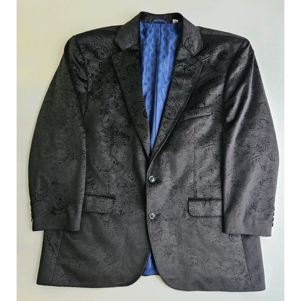 Robert Graham Men's Tailored Fit Paisley Blazer Sport Coat Black Sz 46